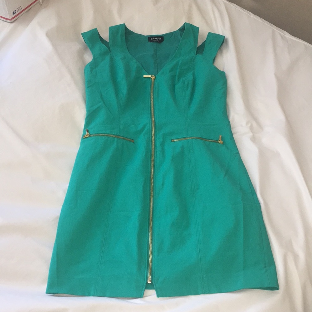 Green dress with gold zip down front